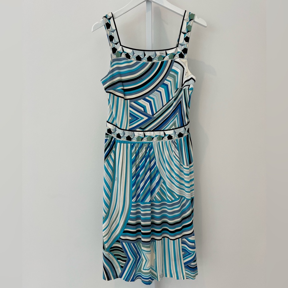 EMILIO PUCCI BLUE STAR VISCOSE DRESS 82RH50 SIZE IT 46 / US 12 NWOTS!